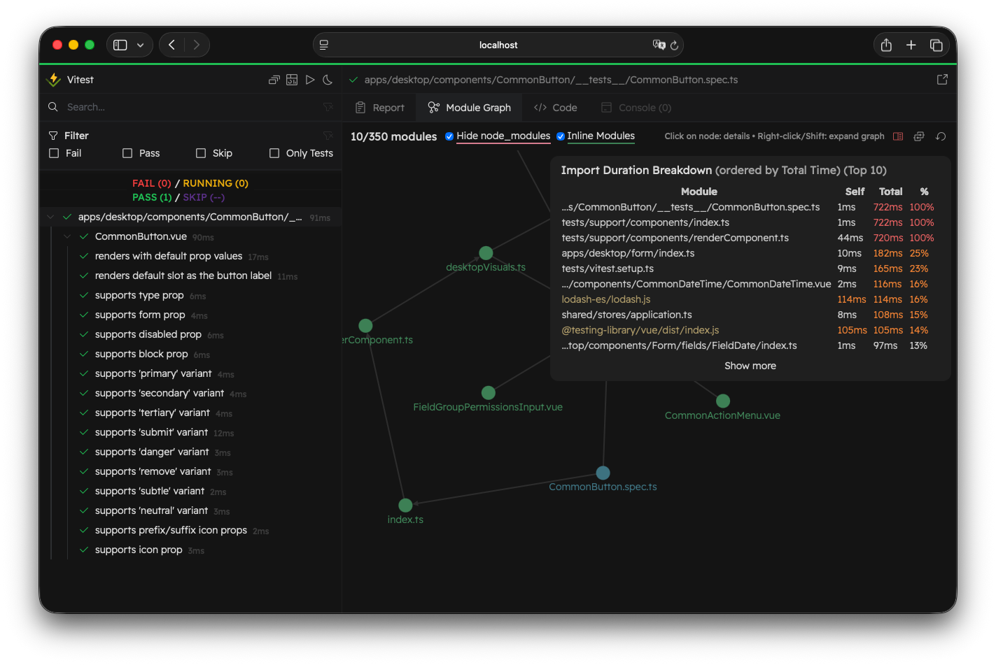 Import breakdown with a list of top 10 modules that take the longest time to load